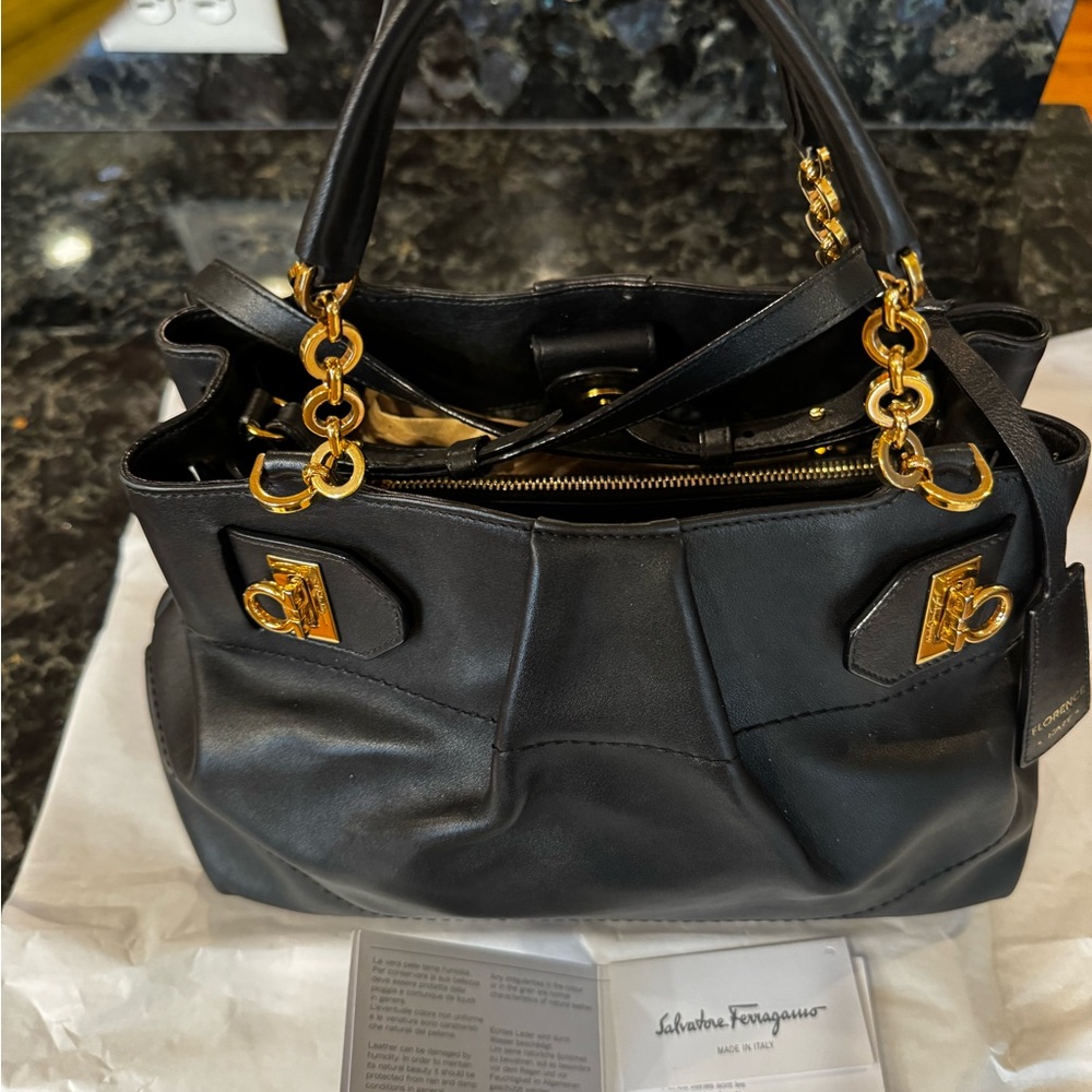 Ferragamo Black Leather Bag Medium